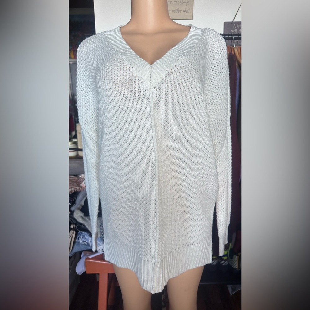 Elegant V-Neck Cream Sweater